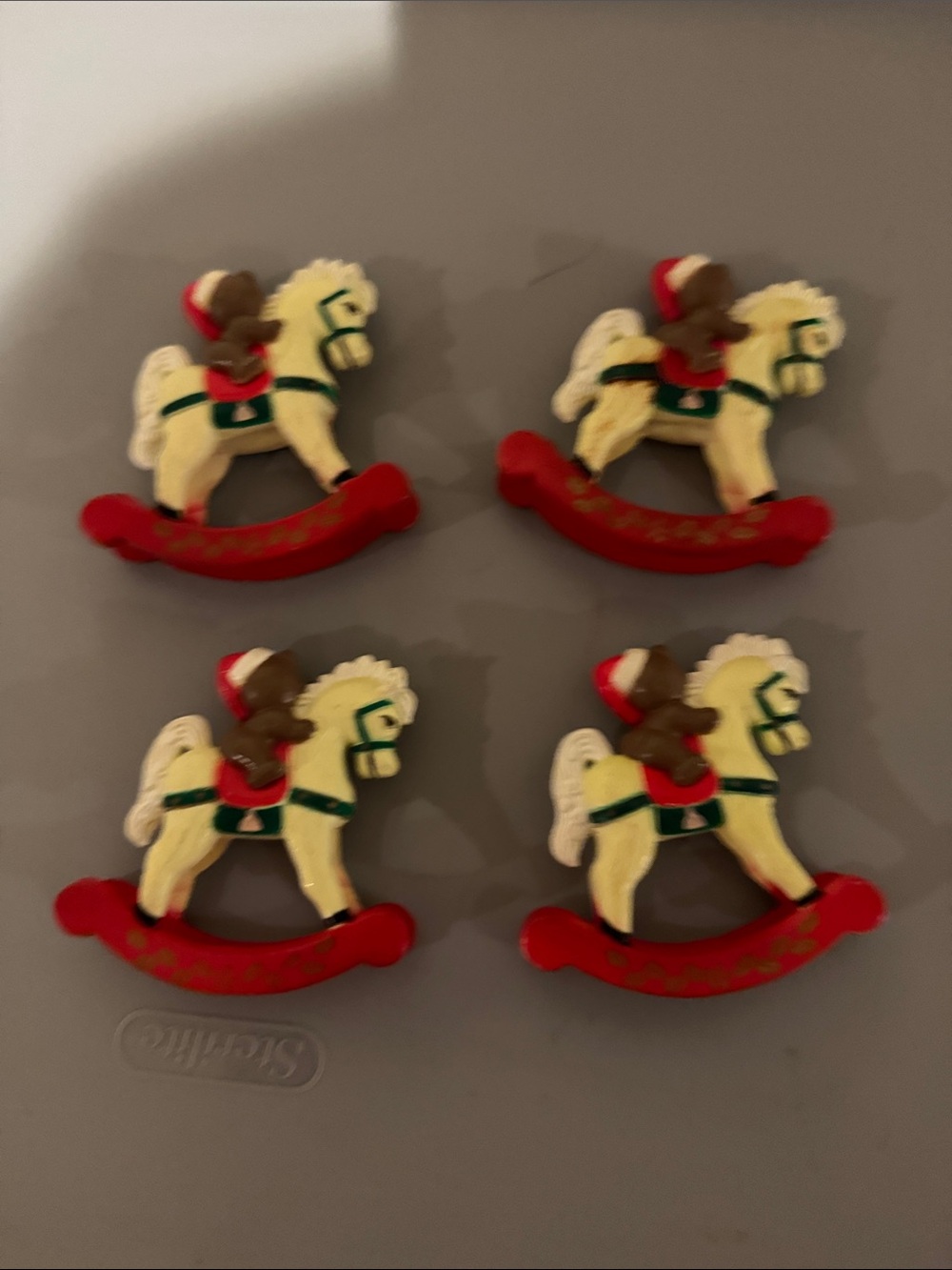 Set of 4 Rocking Horse napkin rings- Red and Cream